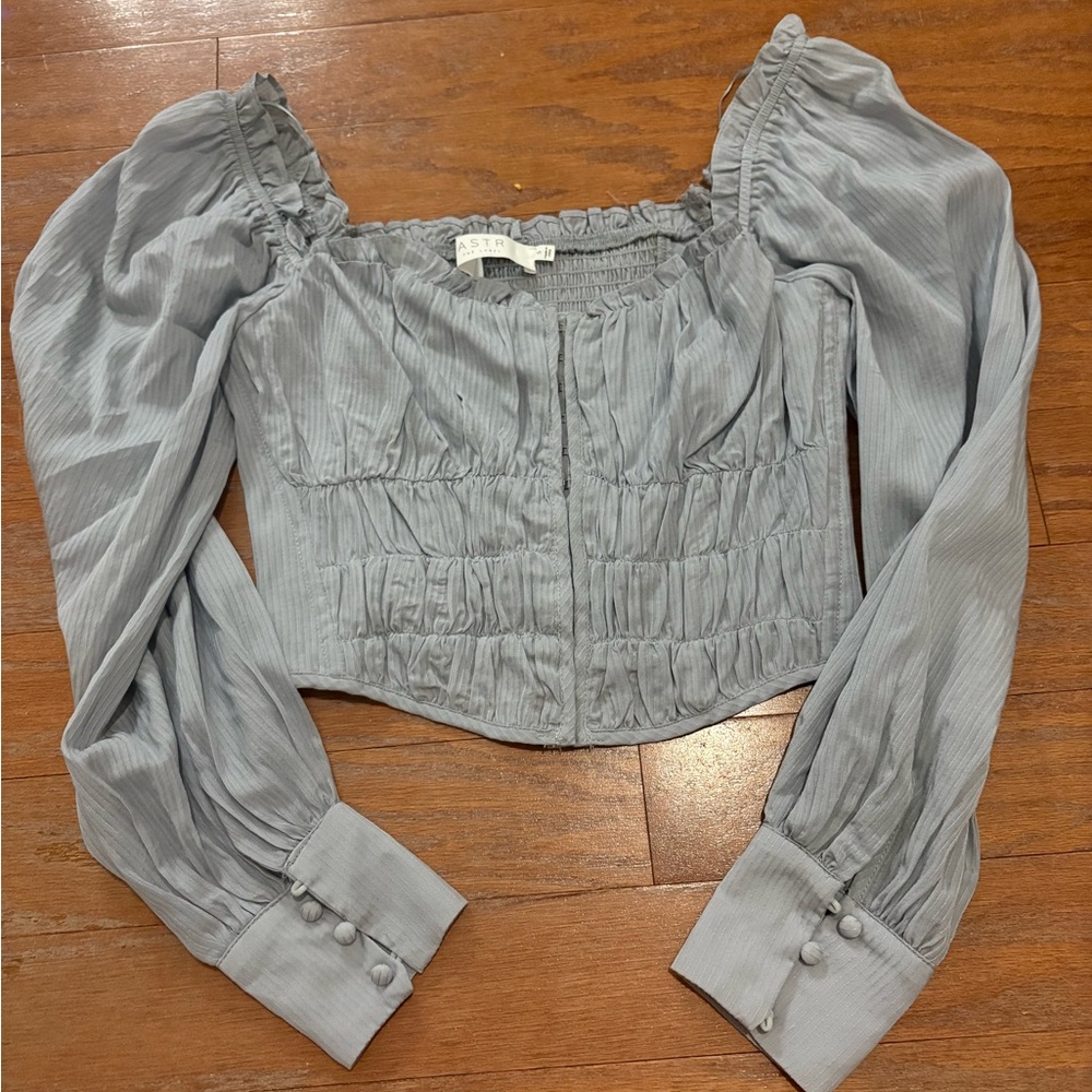 Elegant Dusty Blue Slightly Cropped Women's Top